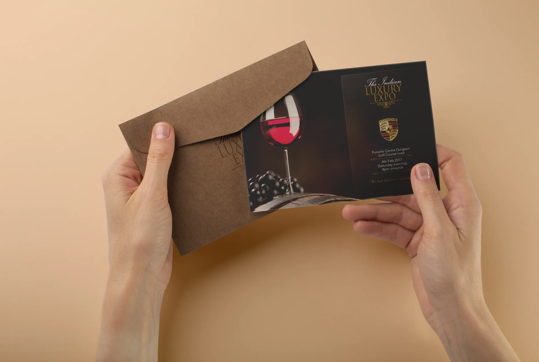 Invitation card for The Indian Luxury Expo at Porche Centre