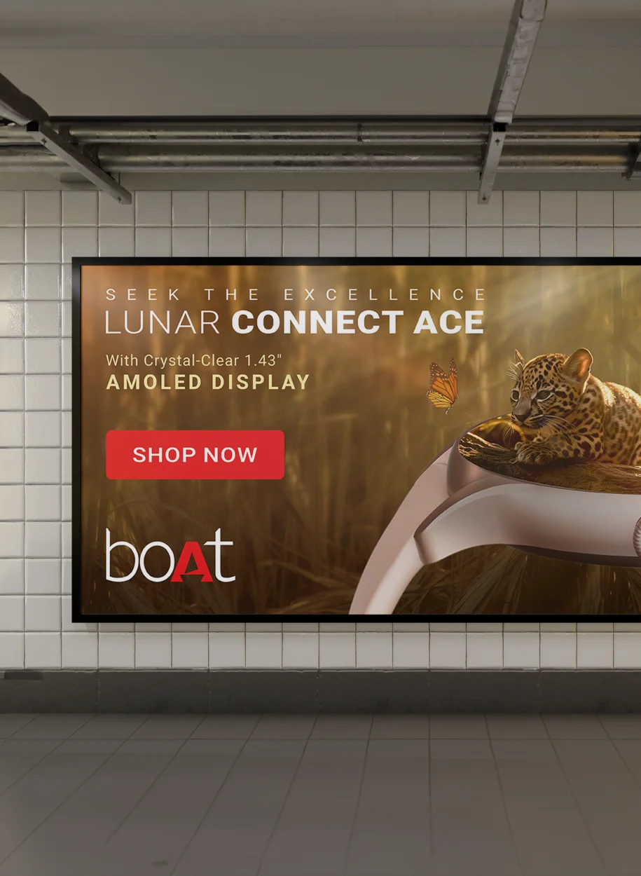 The key visual design of the boAt watch on the billboard